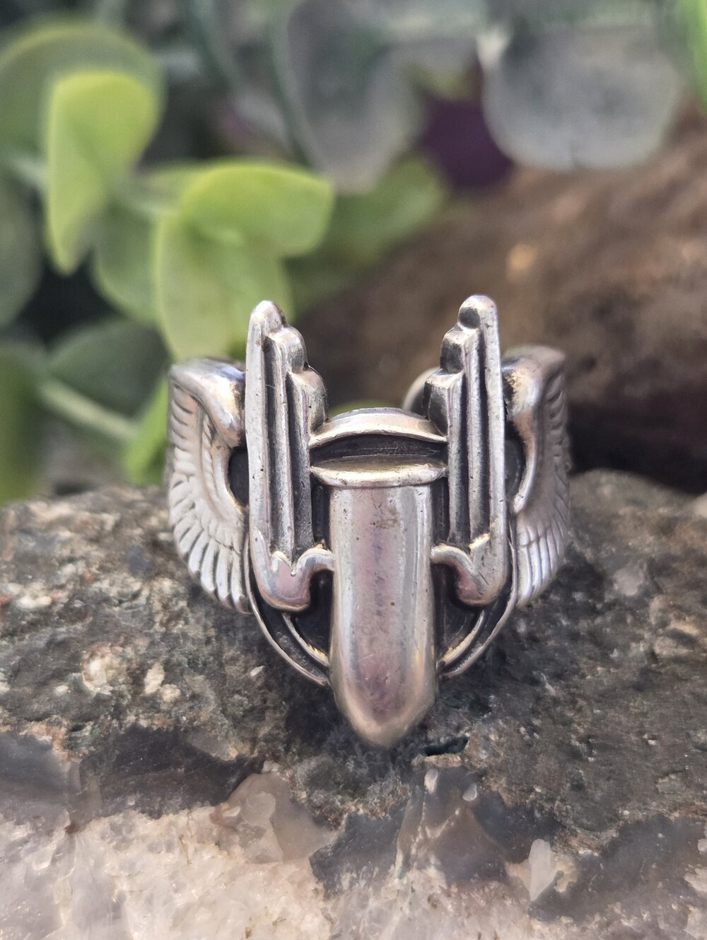 Heavy Vintage Sterling Silver Airforce Ring Size 11 Adjustable Sterling Silver